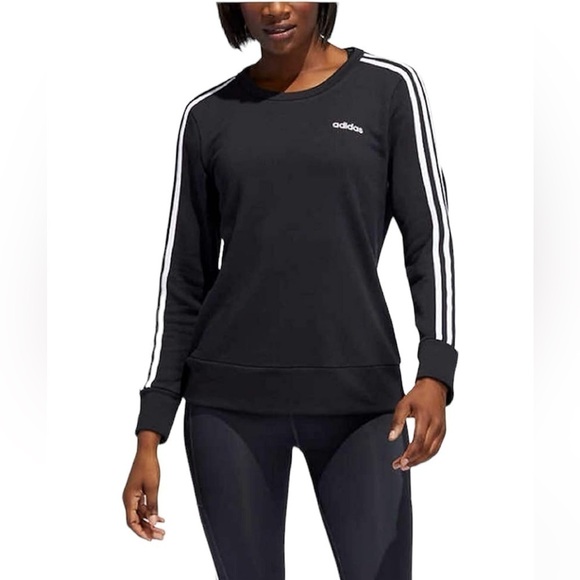 Adidas 3-Stripe Black and White Crewneck Sweatshirt Size Medium - Picture 1 of 6